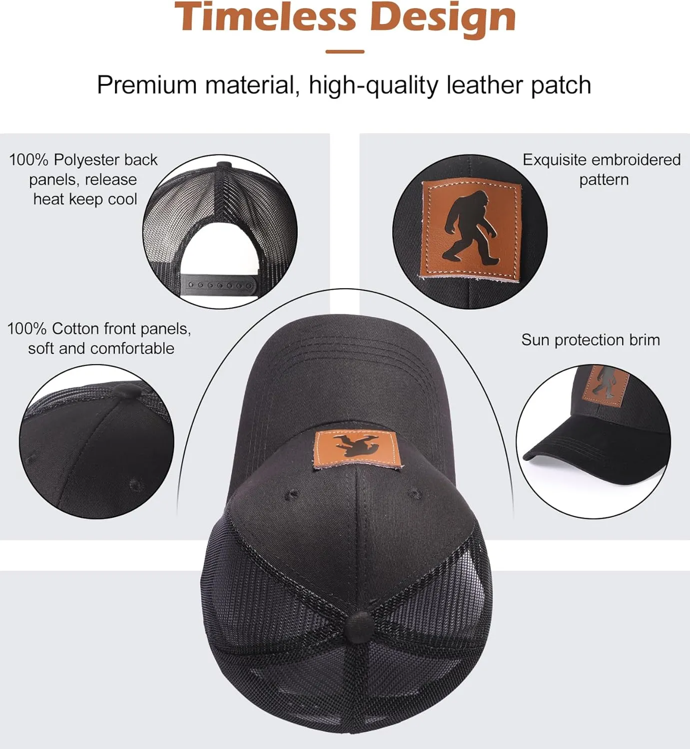XXL Hats for Men Big Head, Black Oversized Trucker Finshing Hat, Mesh Snapback Baseball Cap, Embroidered Dad Hat for Women